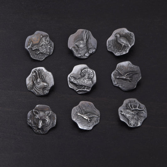 9x .800 Silber Trachtenknöpfe ca. 18,97g – Jagdmotiv