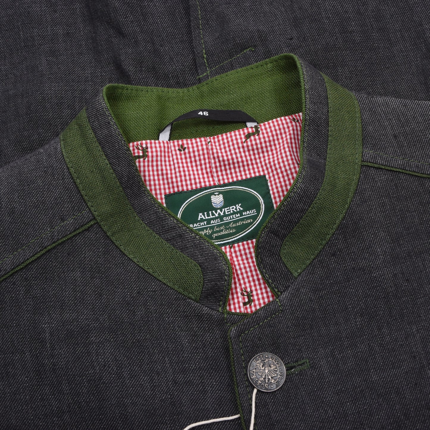 Allwerk 100% Leinen Janker/Jacke Größe 46 ca. 52,5cm - Grau