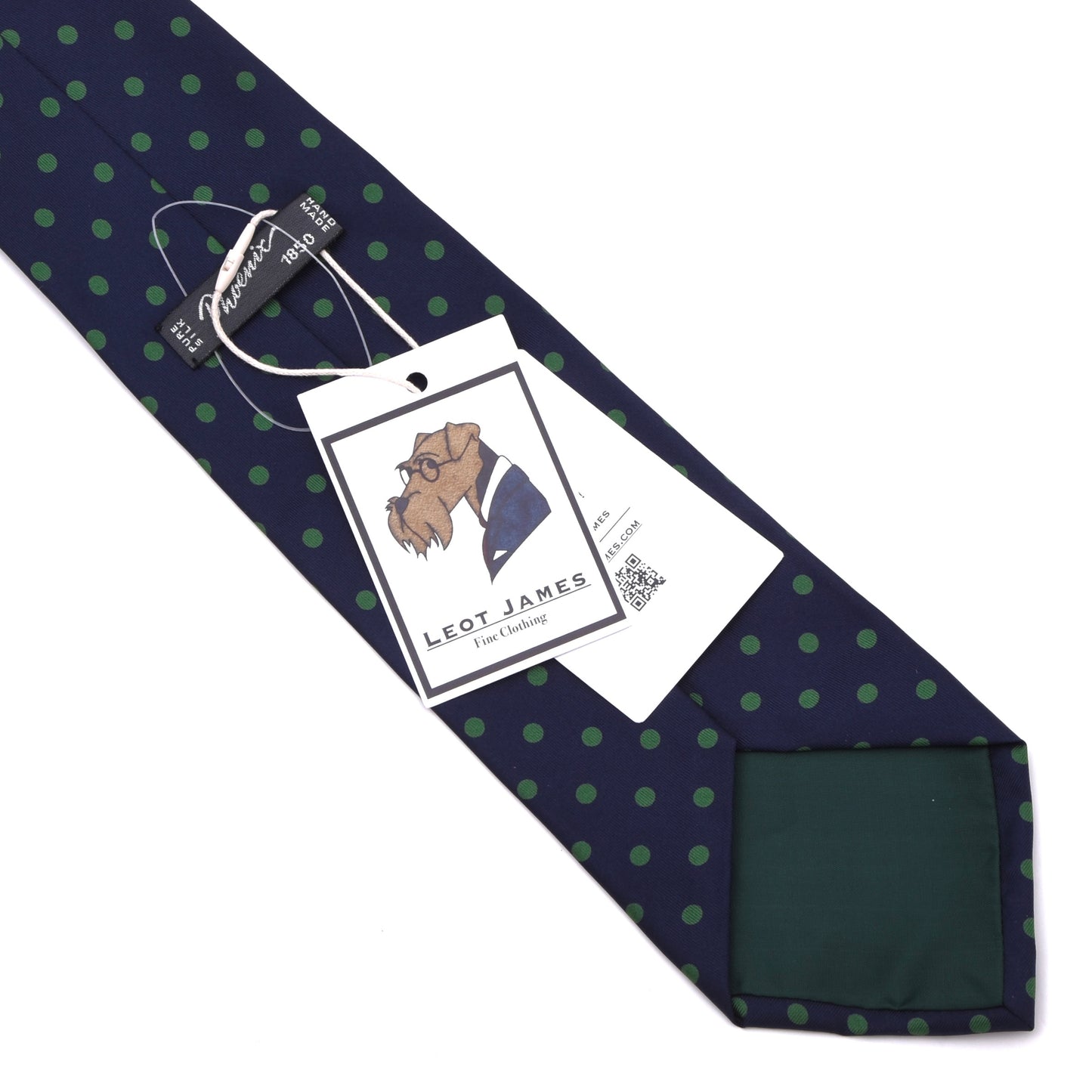 NOS Phoenix Silk Tie - Navy/Green Polka Dots