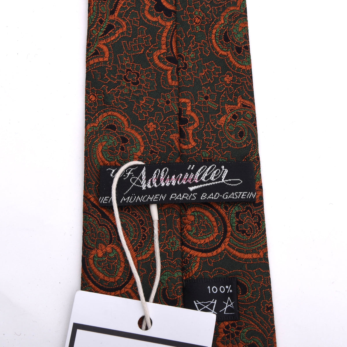 Vintage Adlmüller Jacquard Seide Krawatte 140cm - Orange/Grün Paisley