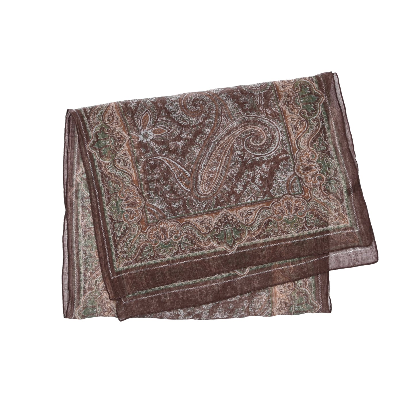 Classic Linen-Silk Dress Scarf ca. 168cm - Brown Paisley
