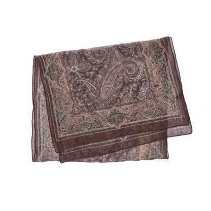 Classic Linen-Silk Dress Scarf ca. 168cm - Brown Paisley