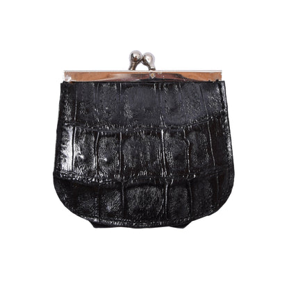 Crocodile Leather Coin Purse/Wallet ca. 9cm - Black