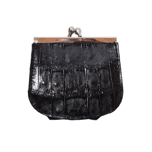 Crocodile Leather Coin Purse/Wallet ca. 9cm - Black