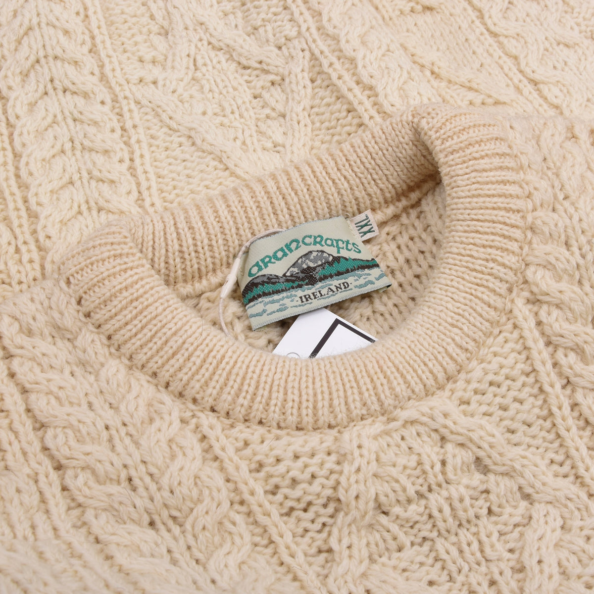 Aran Crafts 100% Wool Fisherman's Sweater Size XXL Made in Ireland - Natural