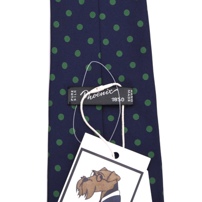 NOS Phoenix Silk Tie - Navy/Green Polka Dots
