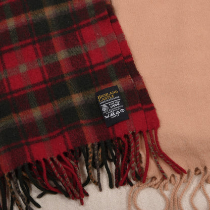 Highland Castle x2 Wool Scarves Made in Scotland ca. 134-145cm - Red Plaid/Tan