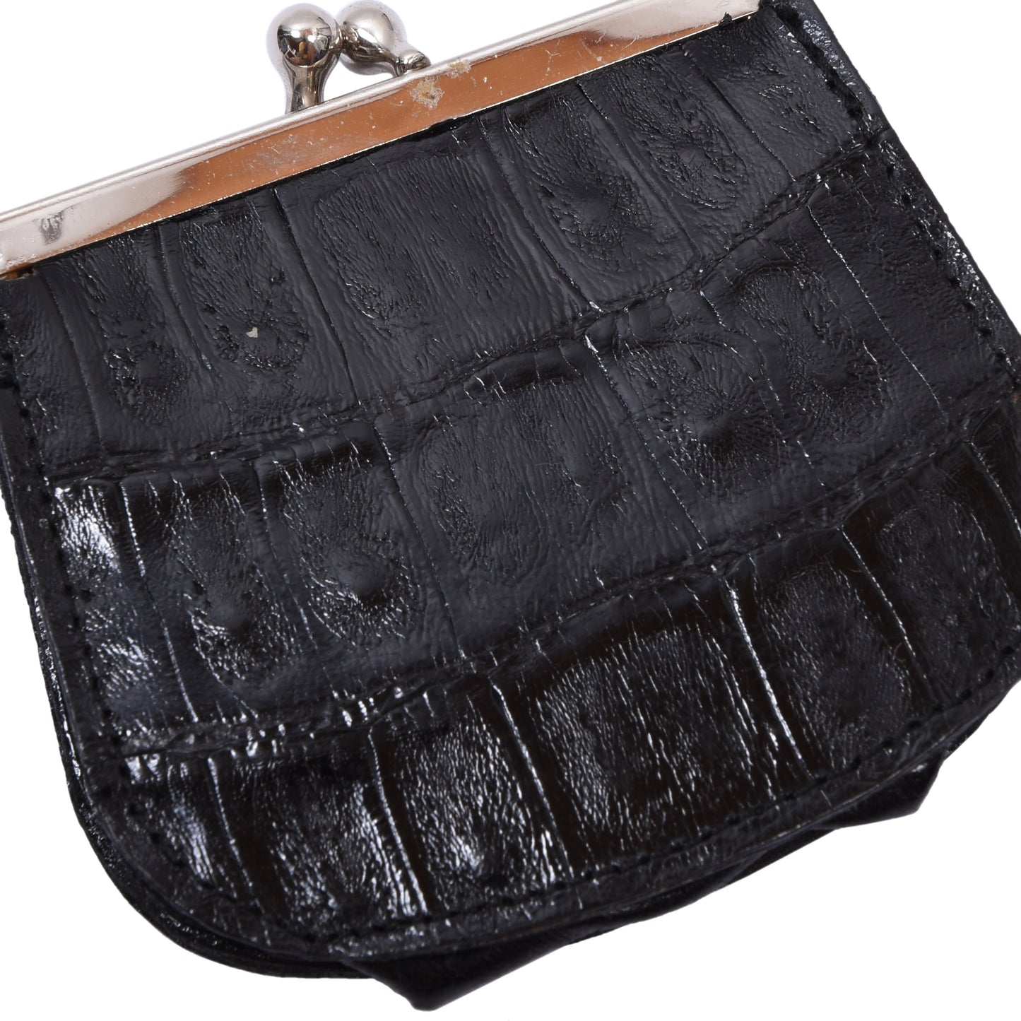 Crocodile Leather Coin Purse/Wallet ca. 9cm - Black