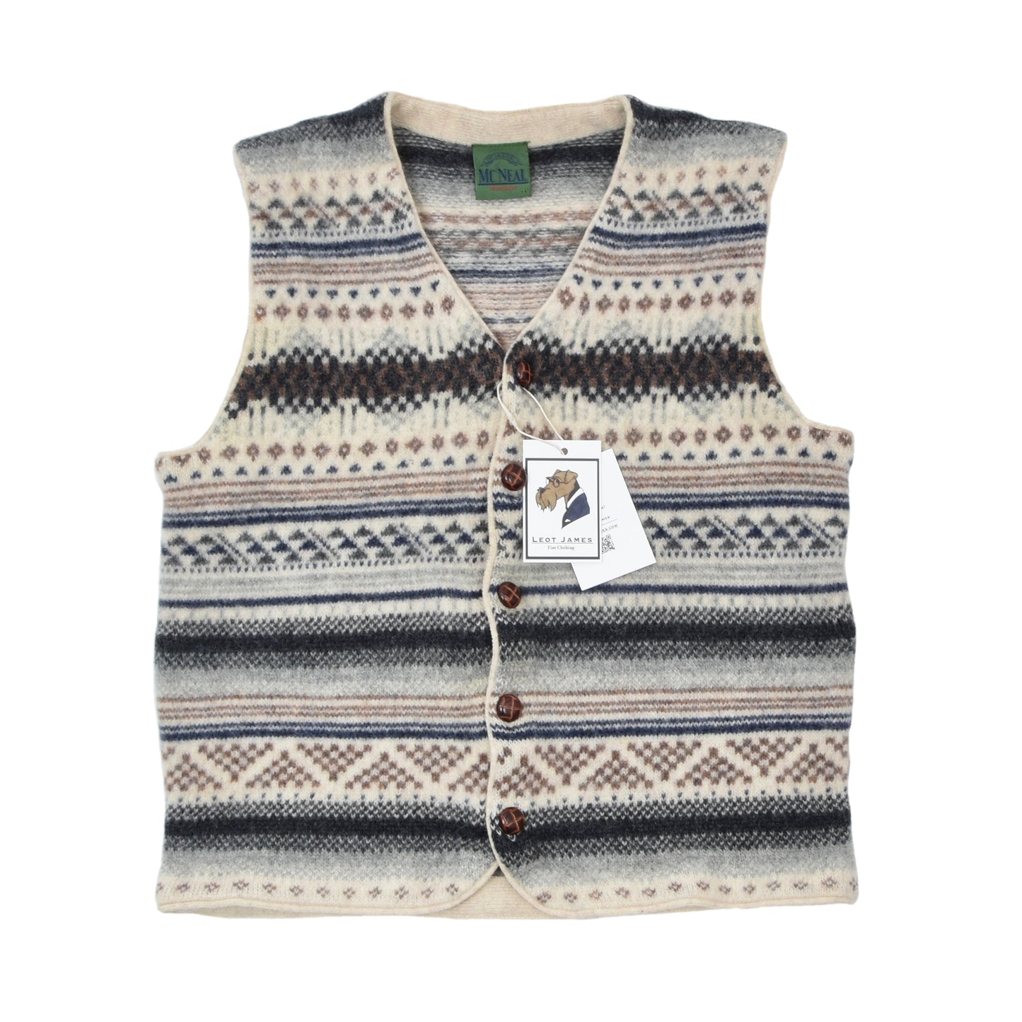 McNeal Fair Isle Wool Sweater Vest/Waistcoat ca. 49.5cm