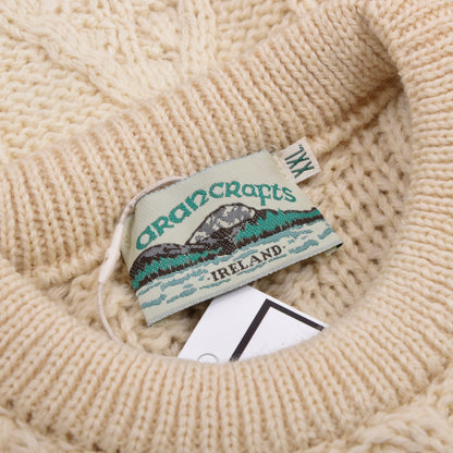 Aran Crafts 100% Wool Fisherman's Sweater Size XXL Made in Ireland - Natural
