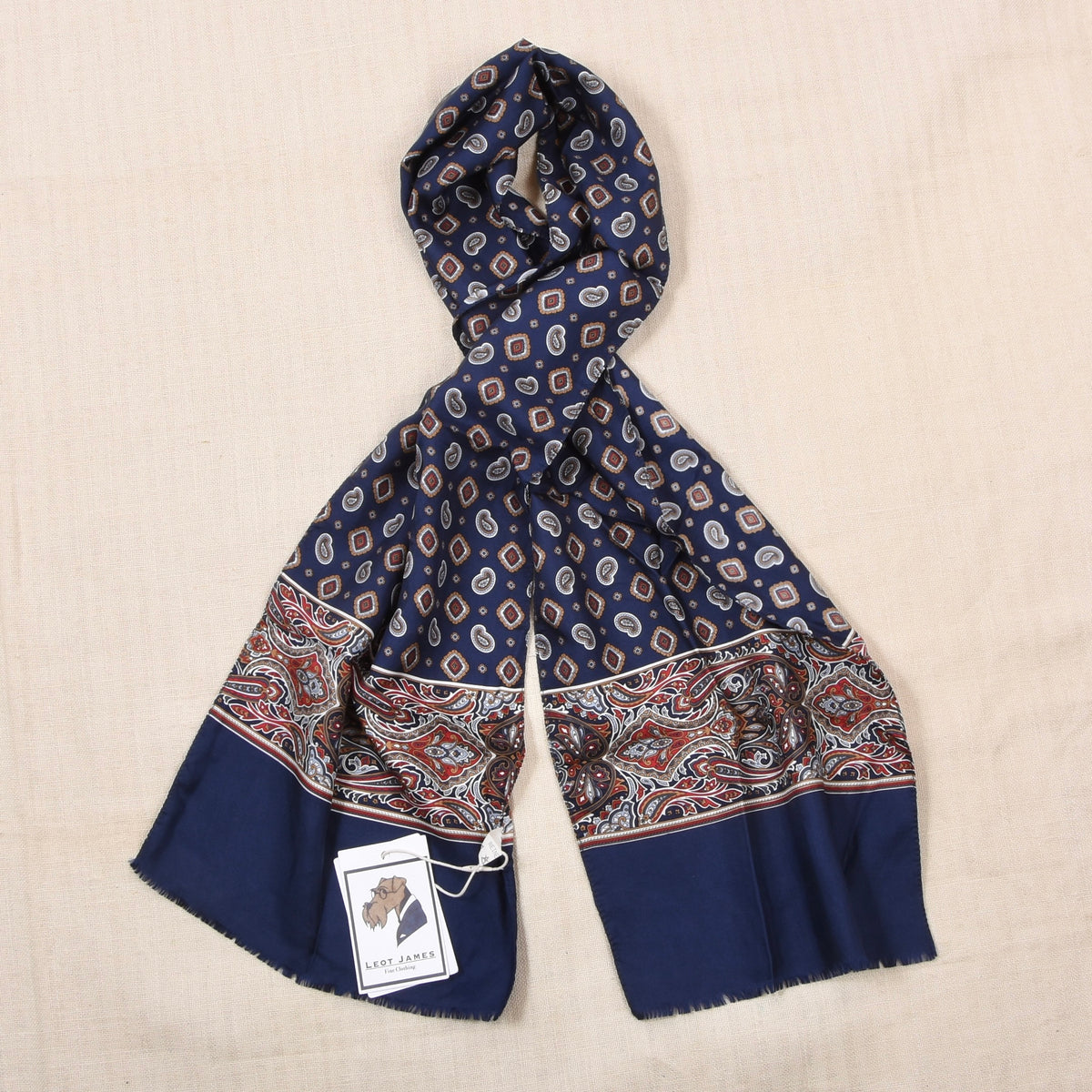 Classic 100% Silk Dress Scarf ca. 136cm - Navy Paisley