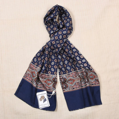 Classic 100% Silk Dress Scarf ca. 136cm - Navy Paisley