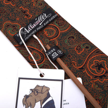 Vintage Adlmüller Jacquard Seide Krawatte 140cm - Orange/Grün Paisley