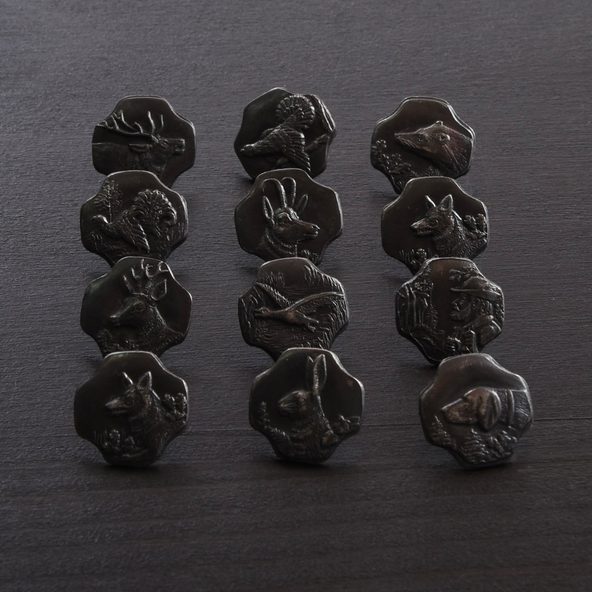 12x Vintage 800 Silber Trachtenknöpfe ca. 29.63g Graz – Jagdmotiv
