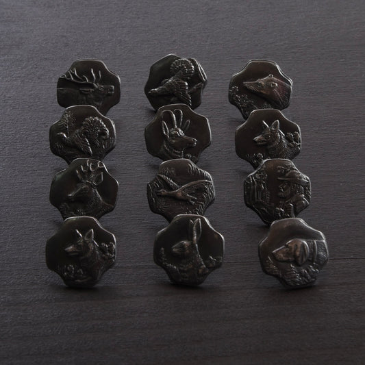 12x Vintage 800 Silber Trachtenknöpfe ca. 29.63g Graz – Jagdmotiv