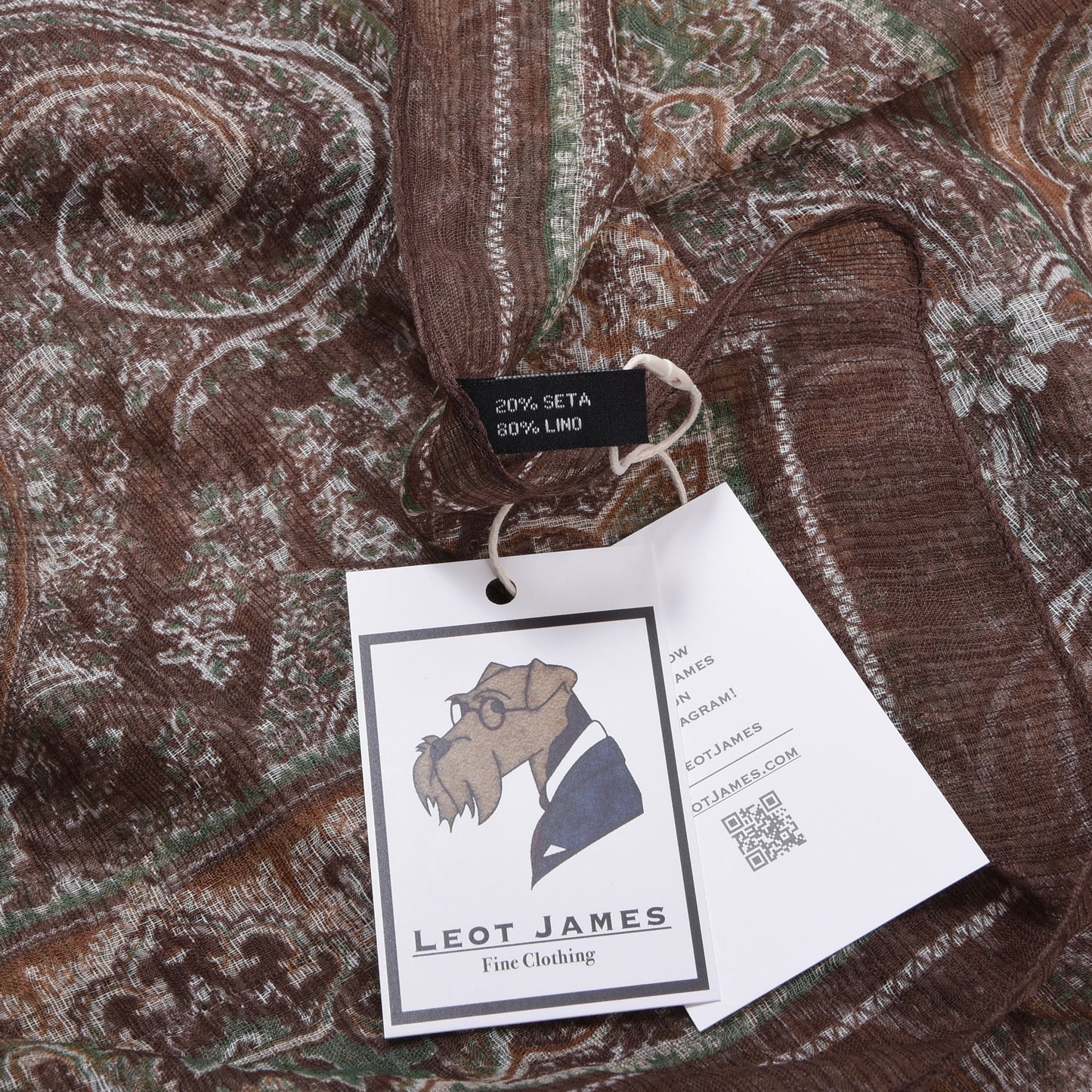 Classic Linen-Silk Dress Scarf ca. 168cm - Brown Paisley