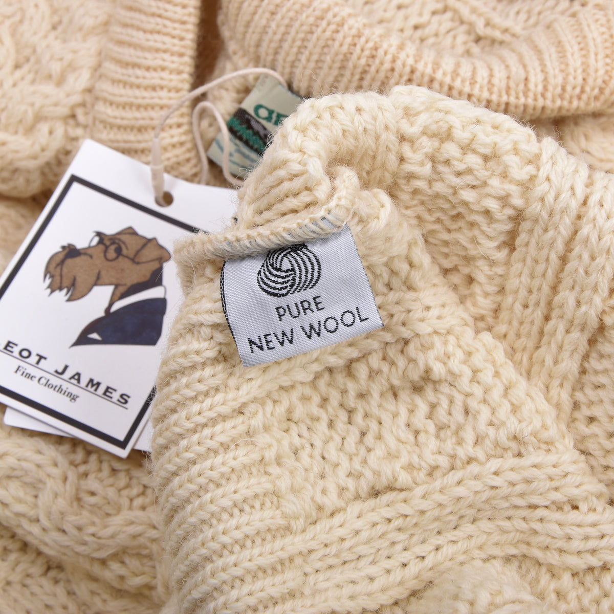 Aran Crafts 100% Wool Fisherman's Sweater Size XXL Made in Ireland - Natural