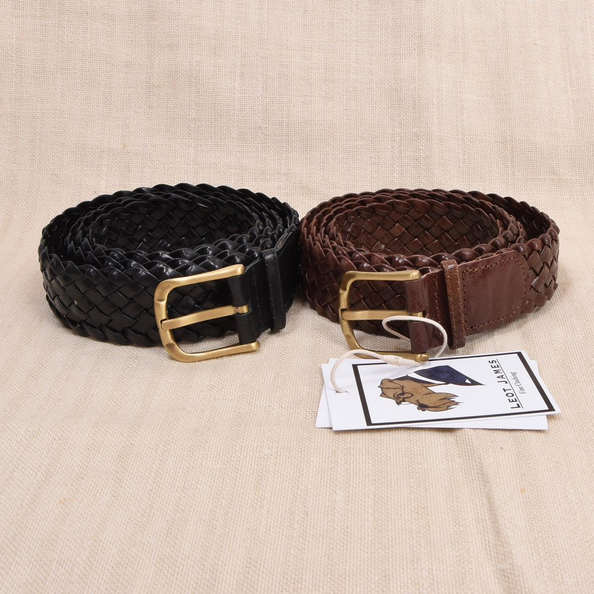 NOS 2x Leder Flechtgürtel Gr. 117 - Braun & Schwarz