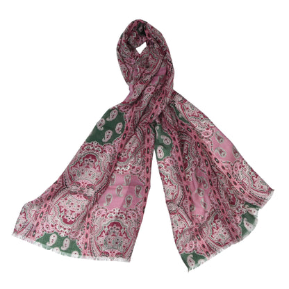 Classic Wool Scarf Length 180cm - Green & Pink