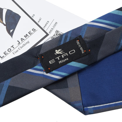 Etro Milano Silk Tie ca. 146.5cm/8cm - Navy Plaid