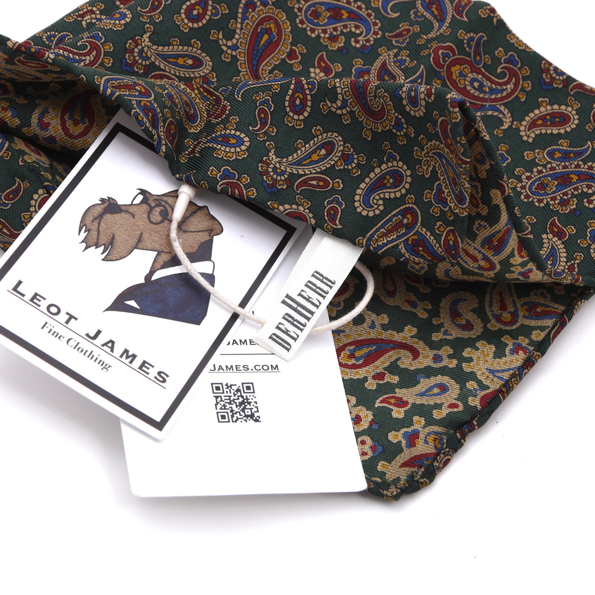 Der Herr Classic Silk Pocket Square 30.5cm - Green Paisley