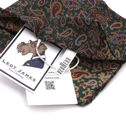 Der Herr Classic Silk Pocket Square 30.5cm - Green Paisley