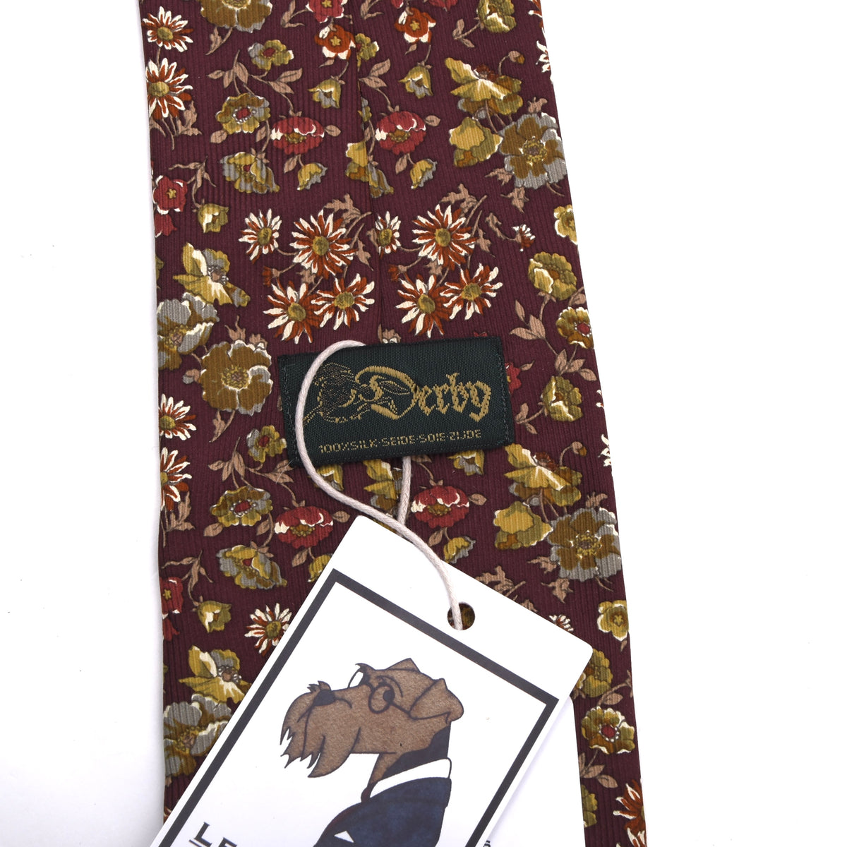 Derby Seide Krawatte Made in Italy - Burgunderrot Blumen 