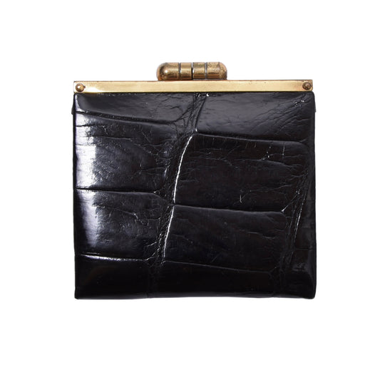 Exotisches Leder Münzgeldbörse/Portemonnaie ca. 8cm - Schwarz