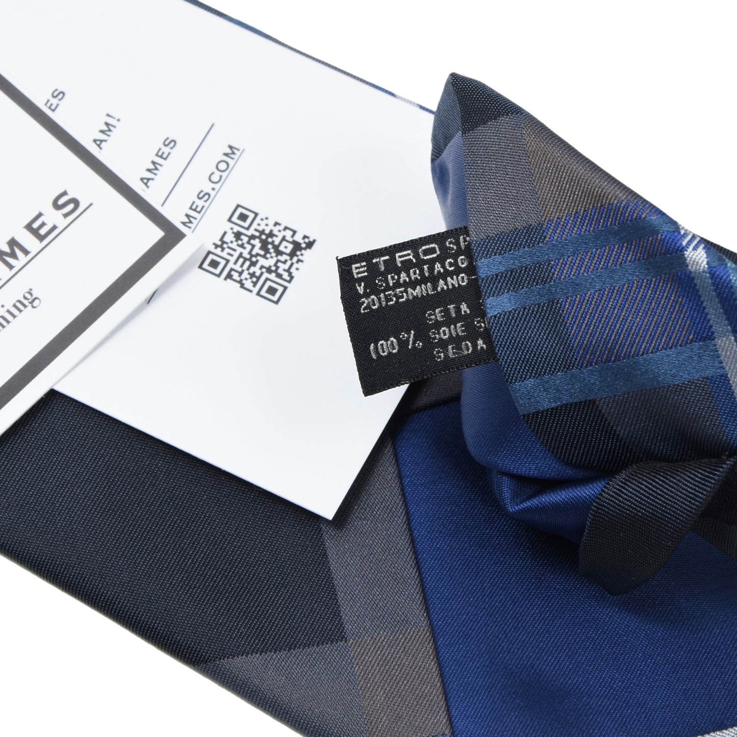 Etro Milano Silk Tie ca. 146.5cm/8cm - Navy Plaid