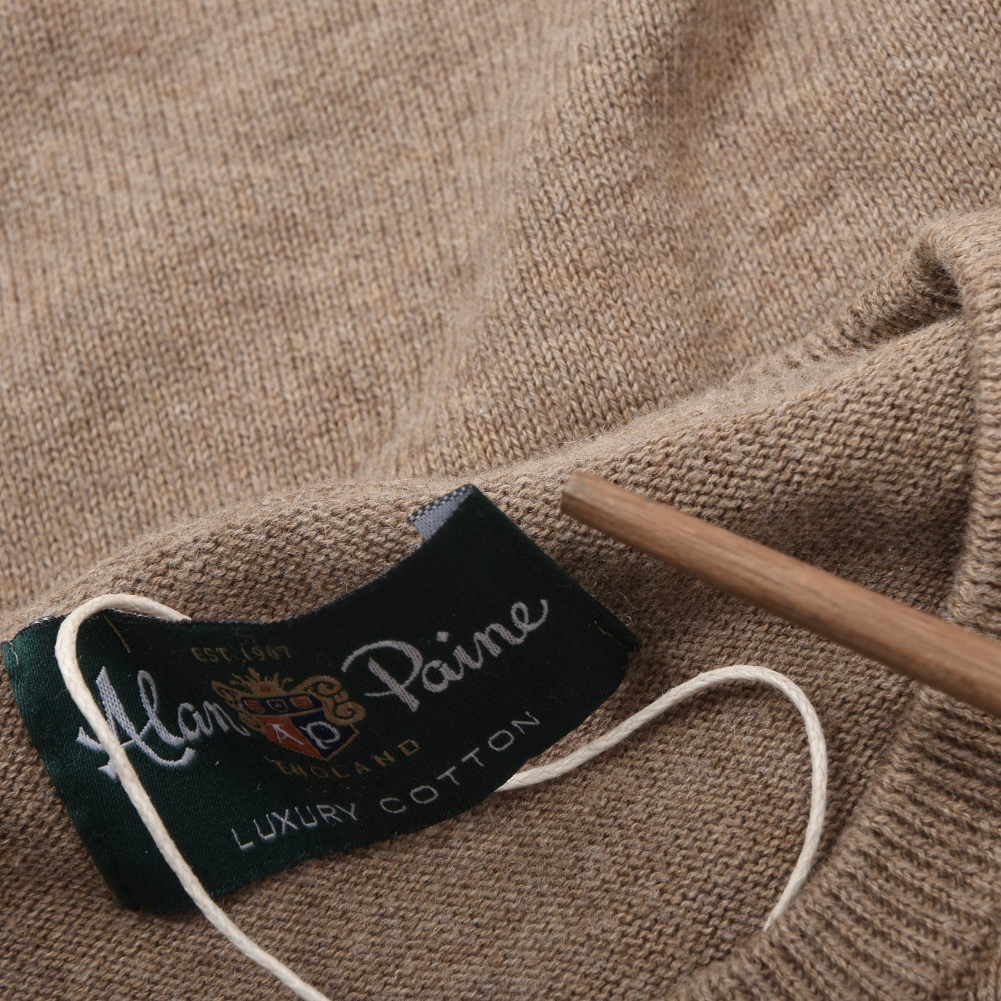 Alan Paine Luxury Cotton Pullover aus Baumwolle und Kaschmir Größe S (ca. 48 cm) – Braun