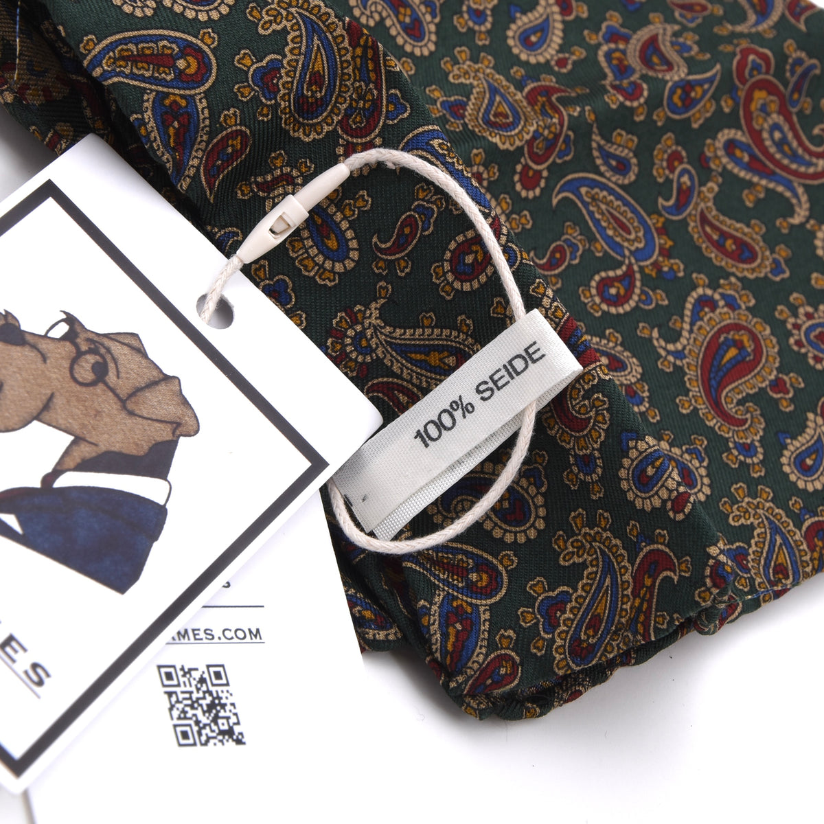 Der Herr Classic Silk Pocket Square 30.5cm - Green Paisley