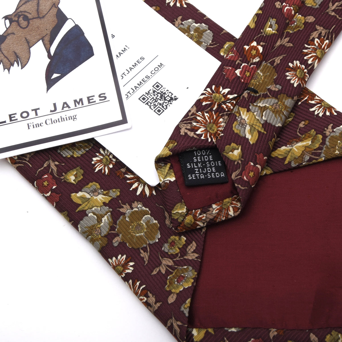Derby Seide Krawatte Made in Italy - Burgunderrot Blumen 