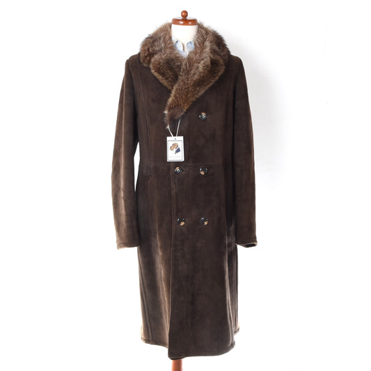 Double-Breasted Shearling Overcoat Feat. Fur Collar Chest ca. 56cm - Brown