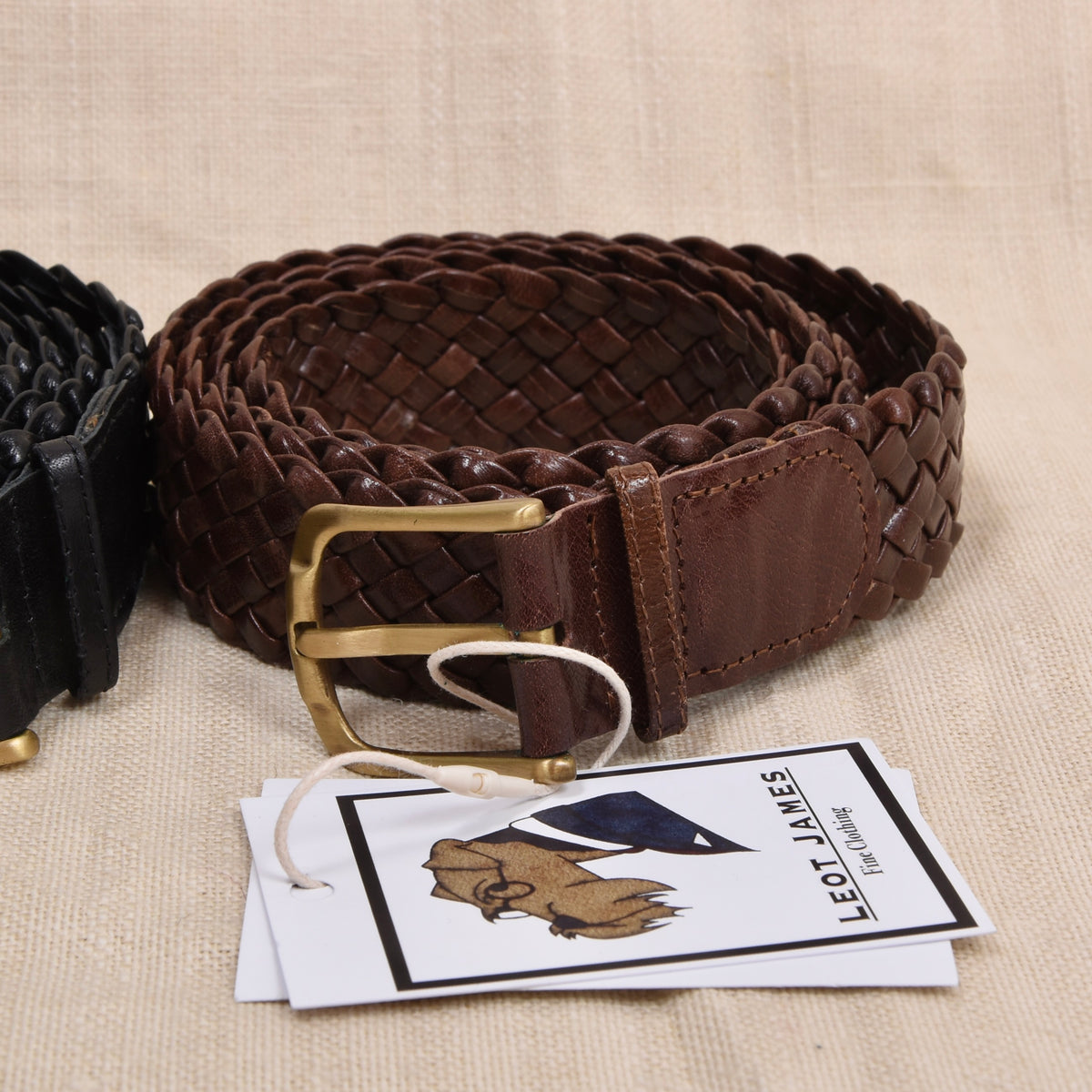 NOS 2x Leder Flechtgürtel Gr. 117 - Braun & Schwarz