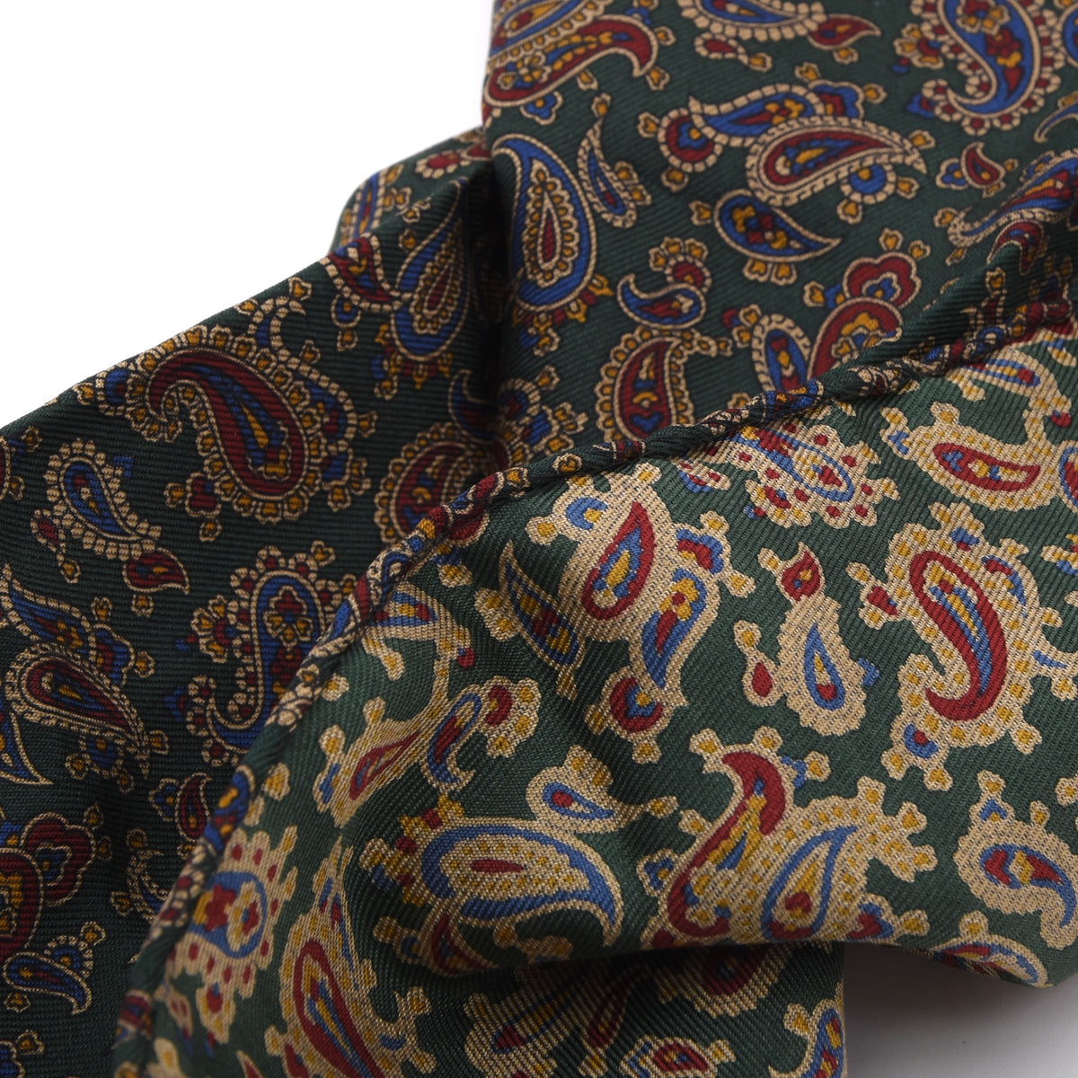 Der Herr Classic Silk Pocket Square 30.5cm - Green Paisley
