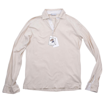 Loro Piana Long-Sleeved Polo Shirt Size S Chest ca. 54.5cm - Beige