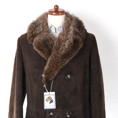 Double-Breasted Shearling Overcoat Feat. Fur Collar Chest ca. 56cm - Brown