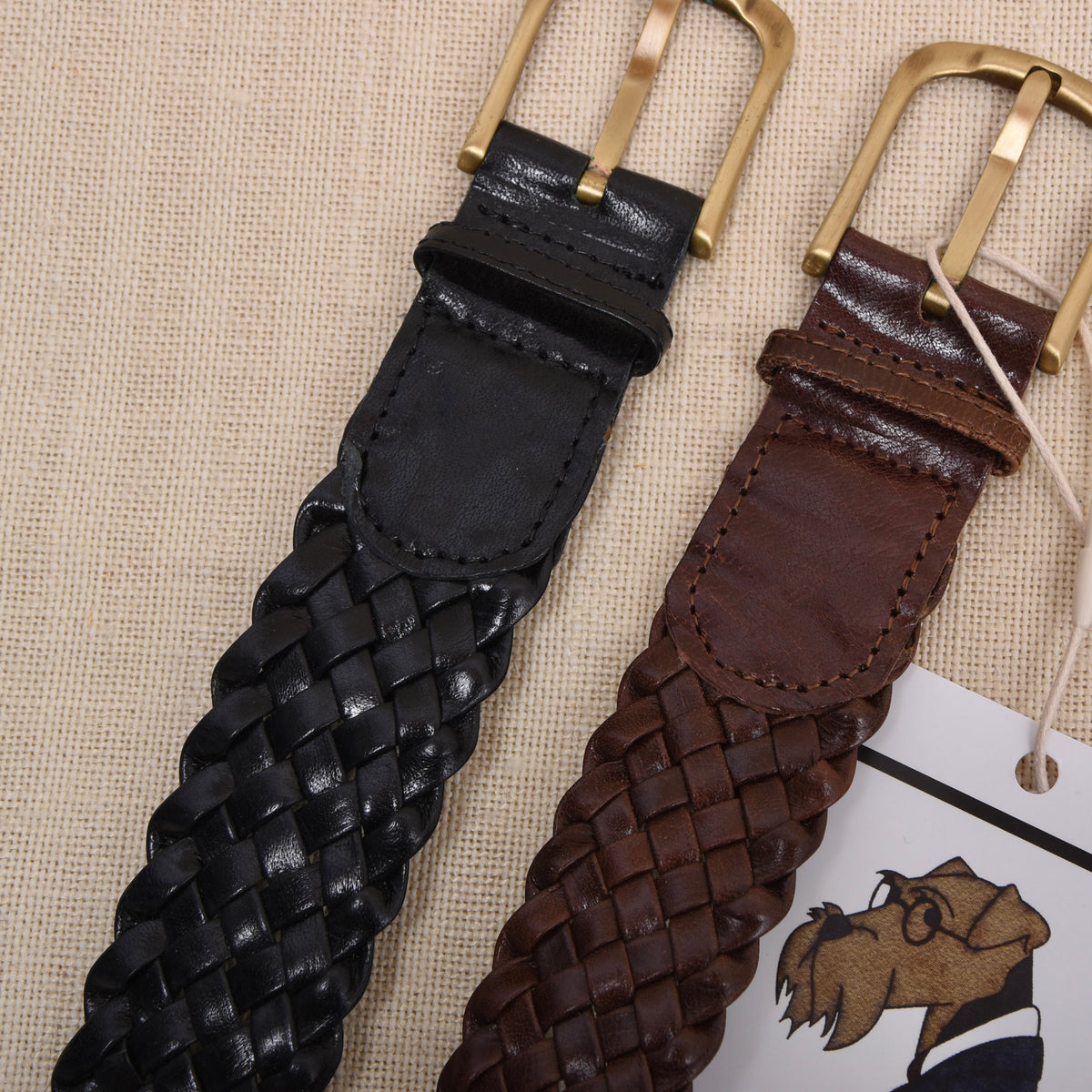 NOS 2x Leder Flechtgürtel Gr. 117 - Braun & Schwarz