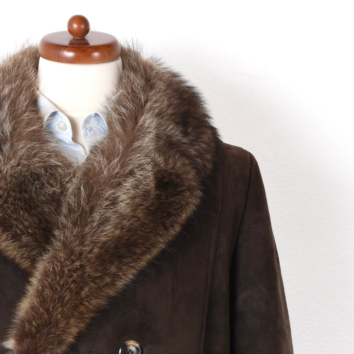 Double-Breasted Shearling Overcoat Feat. Fur Collar Chest ca. 56cm - Brown