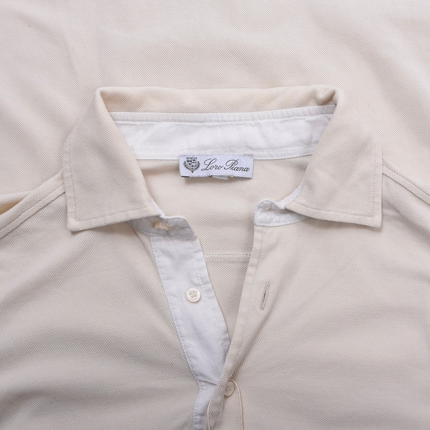 Loro Piana Long-Sleeved Polo Shirt Size S Chest ca. 54.5cm - Beige