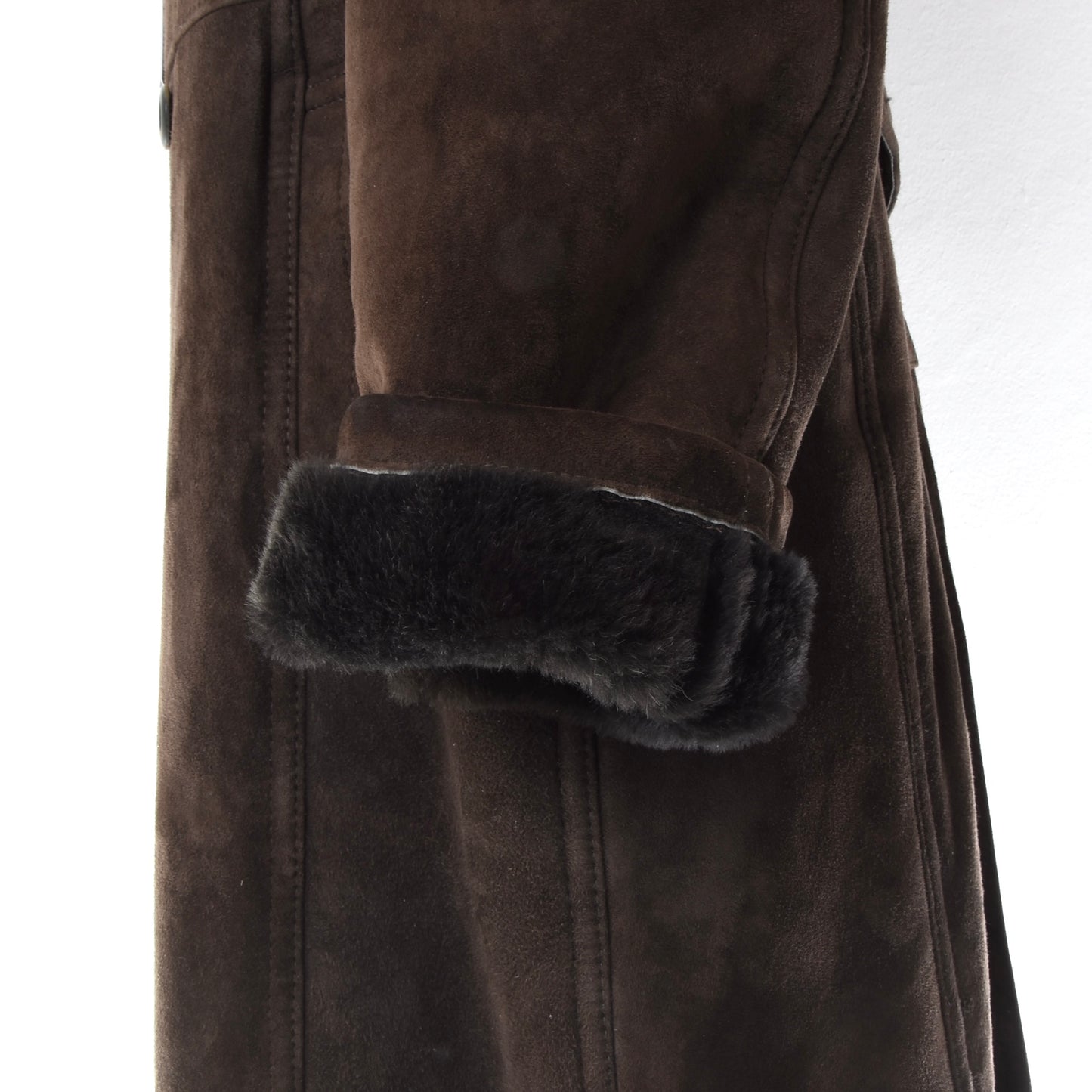 Double-Breasted Shearling Overcoat Feat. Fur Collar Chest ca. 56cm - Brown