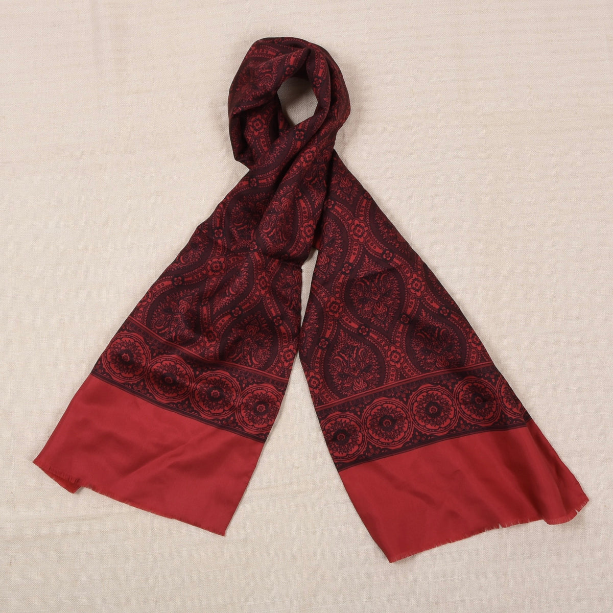 Vintage Silk/Wool Double-Sided Dress Scarf ca. 124cm - Red/Black