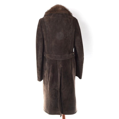 Double-Breasted Shearling Overcoat Feat. Fur Collar Chest ca. 56cm - Brown