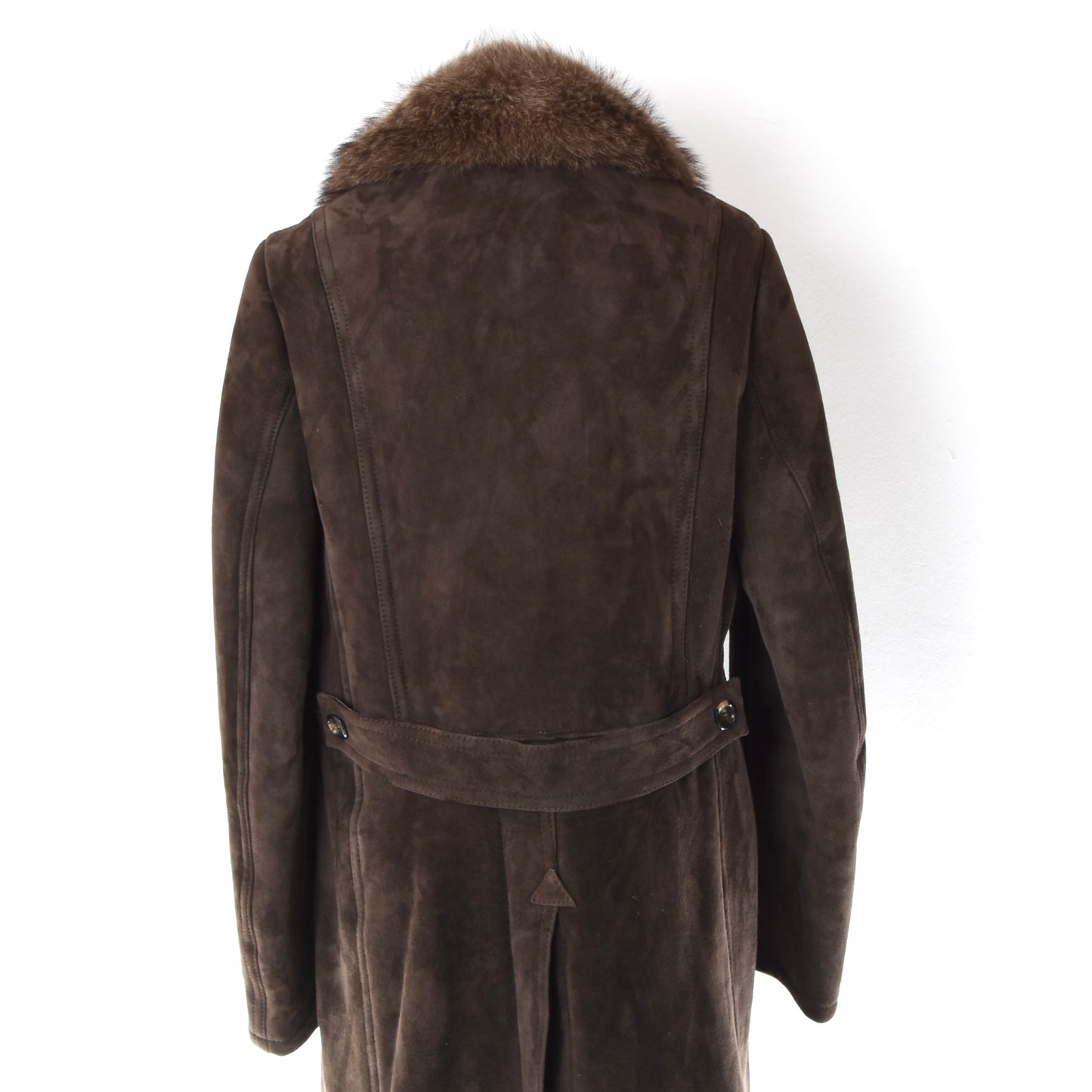 Double-Breasted Shearling Overcoat Feat. Fur Collar Chest ca. 56cm - Brown