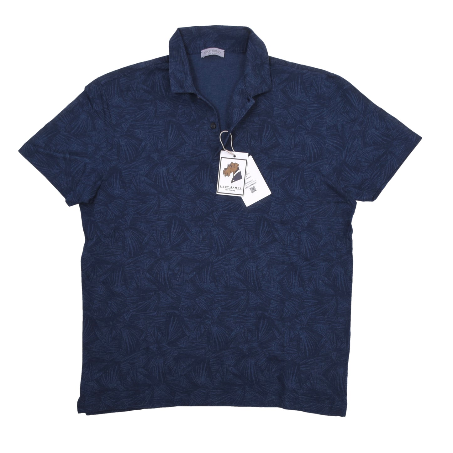 Gran Sasso Polo-Shirt Größe 52 ca. 55,5cm - Blaues Palmenmuster