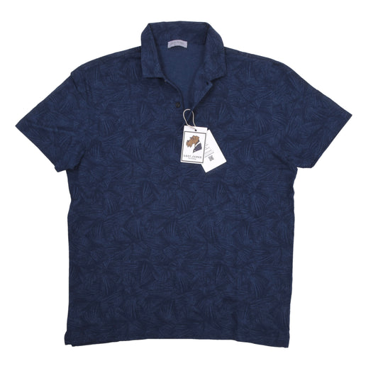 Gran Sasso Polo-Shirt Größe 52 ca. 55,5cm - Blaues Palmenmuster