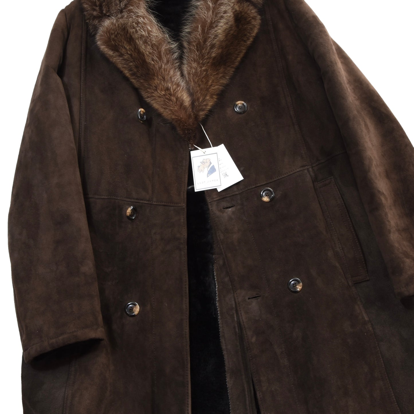 Double-Breasted Shearling Overcoat Feat. Fur Collar Chest ca. 56cm - Brown