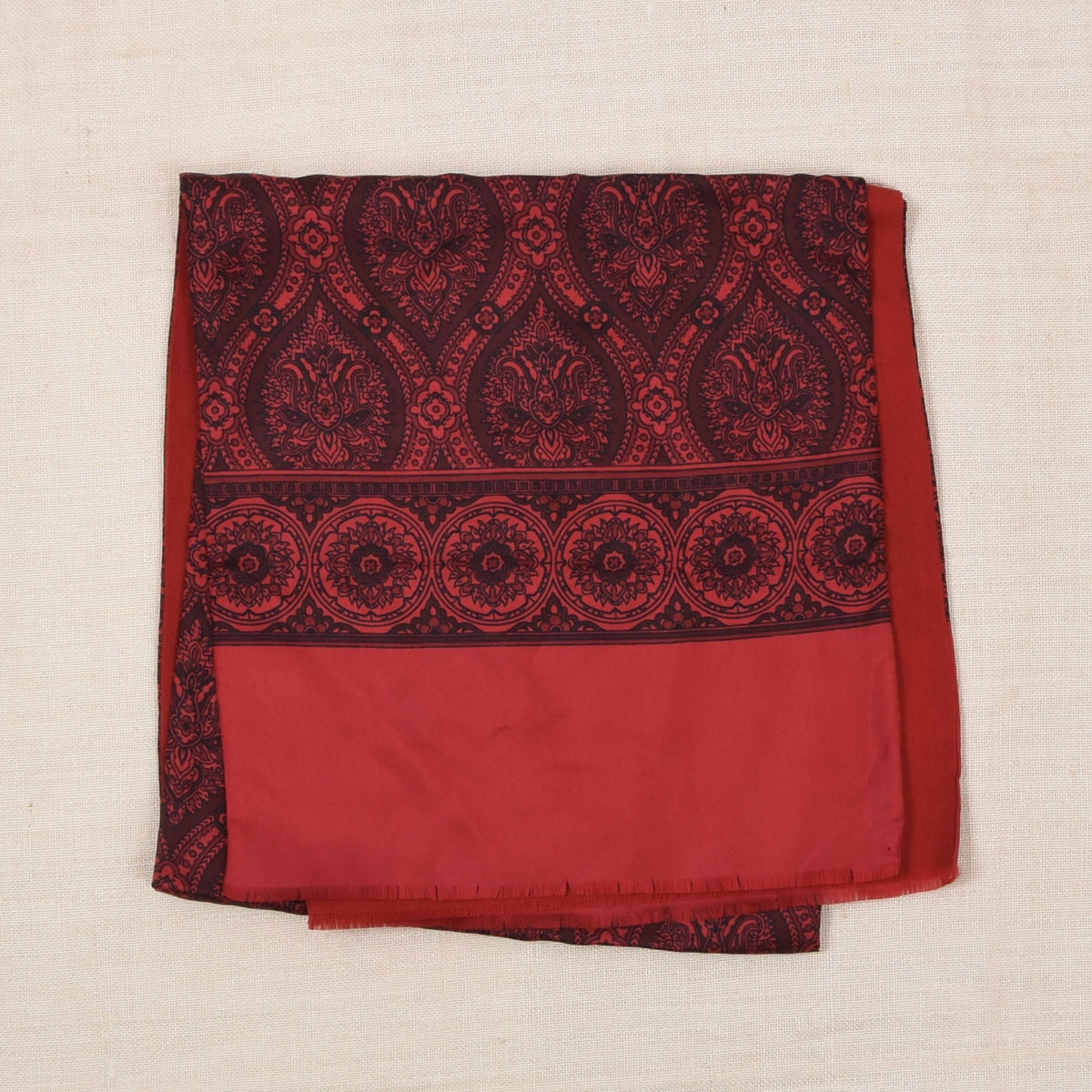 Vintage Silk/Wool Double-Sided Dress Scarf ca. 124cm - Red/Black