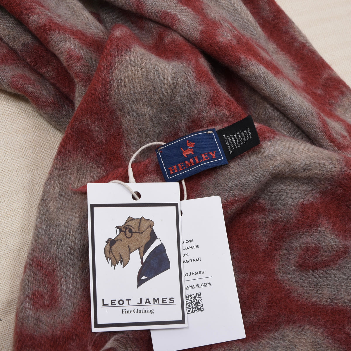 Hemley 100% Cashmere Scarf ca. 164cm - Red/Grey