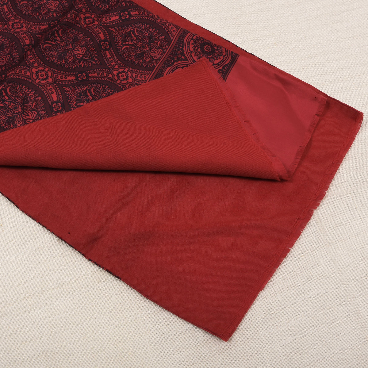 Vintage Silk/Wool Double-Sided Dress Scarf ca. 124cm - Red/Black